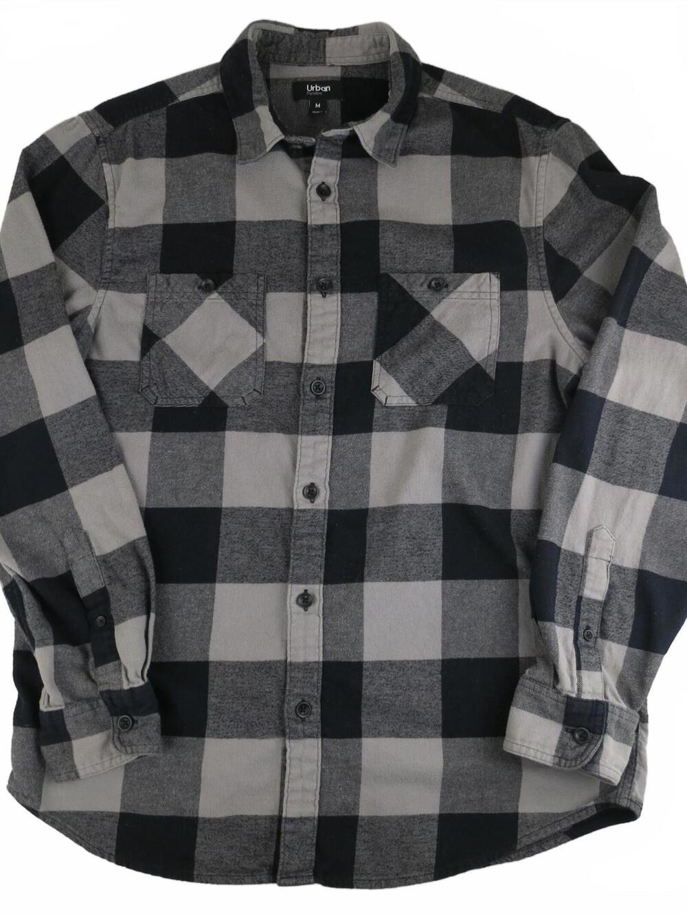 Urban Pipeline Men's Black and Gray Plaid Button-Up Size M
